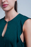 Camisa sem mangas com folhos em verde escuro