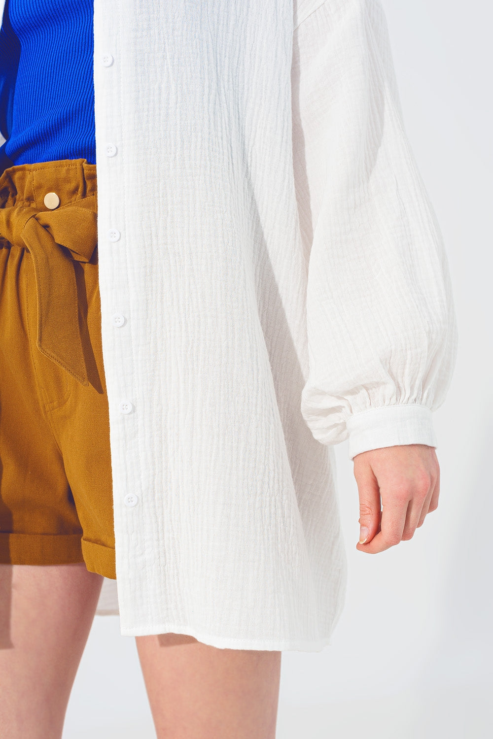 Camisa Solta Texturizada em Branco