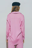 Camisa Solta Texturizada em Rosa