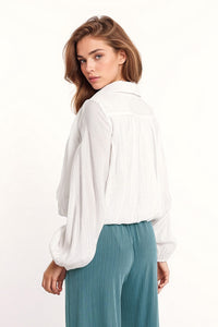 Camisa tencel oversized com mangas em balão em branco
