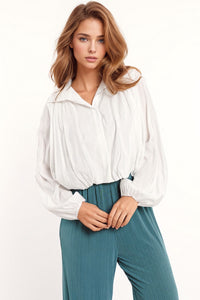 Q2 Camisa tencel oversized com mangas em balão em branco