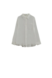 Camisa tencel semi-transparente com bolso no peito em branco