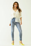 Camisa tencel semi-transparente com bolso no peito em branco