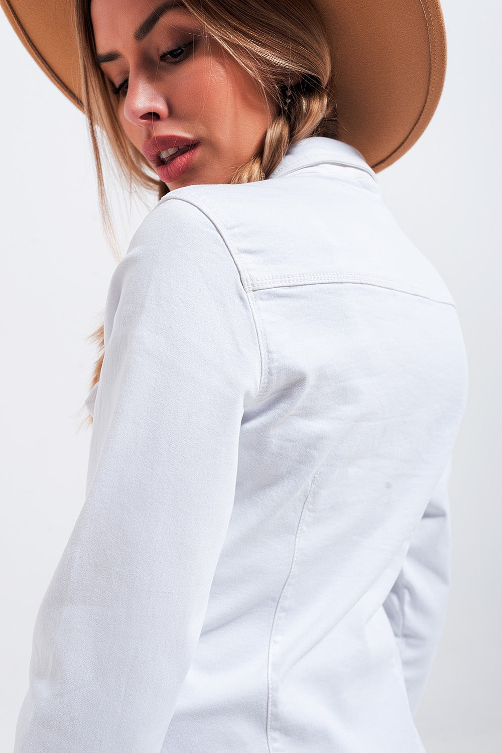 Camisa vaquera branca de algodón