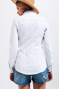 Camisa vaquera branca de algodón