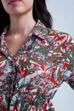 Camisa vermelha com folha e flor print