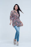 Camisa vermelha com folha e flor print