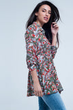 Q2 Camisa vermelha com folha e flor print