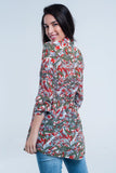 Camisa vermelha com folha e flor print