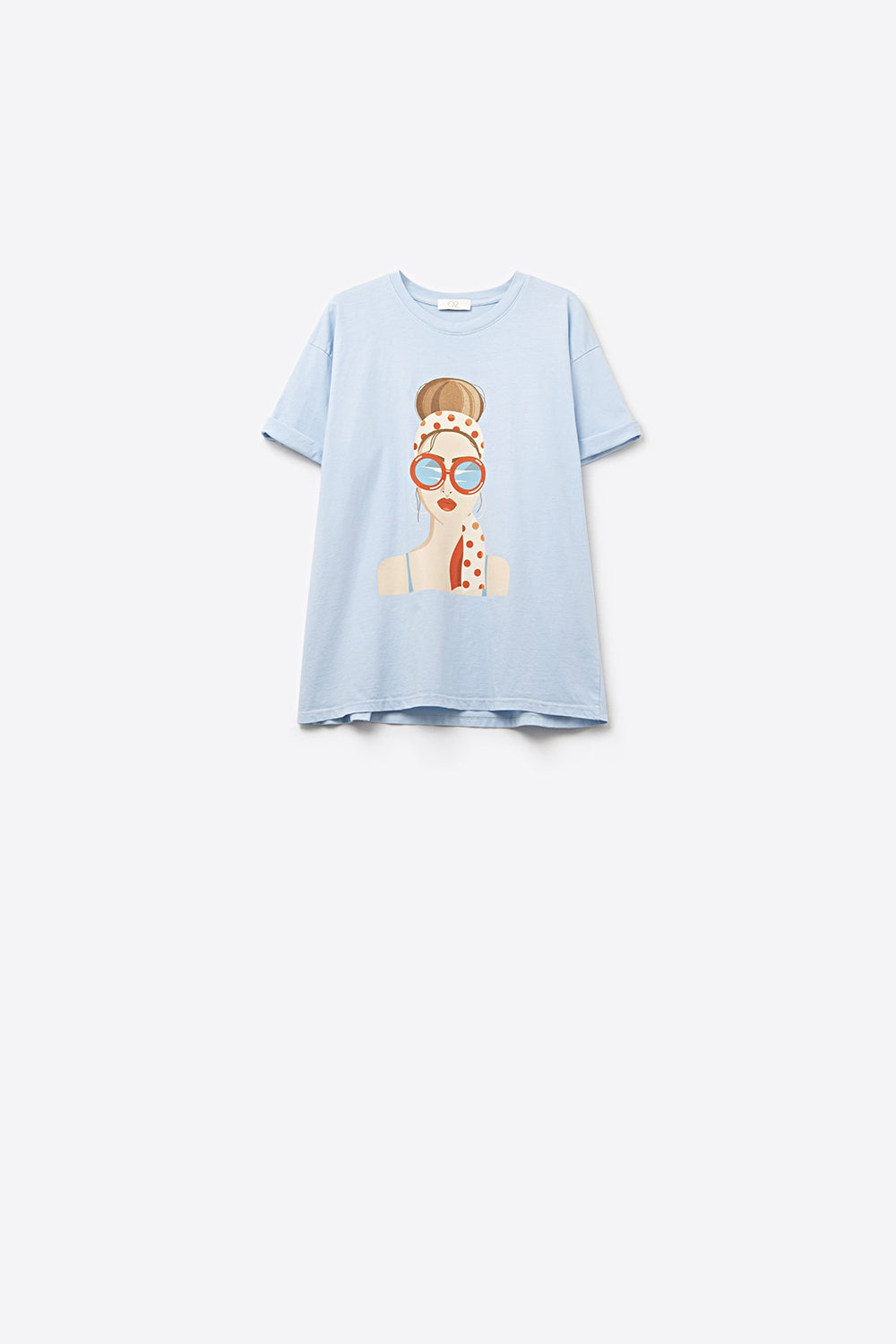 Q2 Camiseta azul feita na Itália com uma estampa vintage de menina