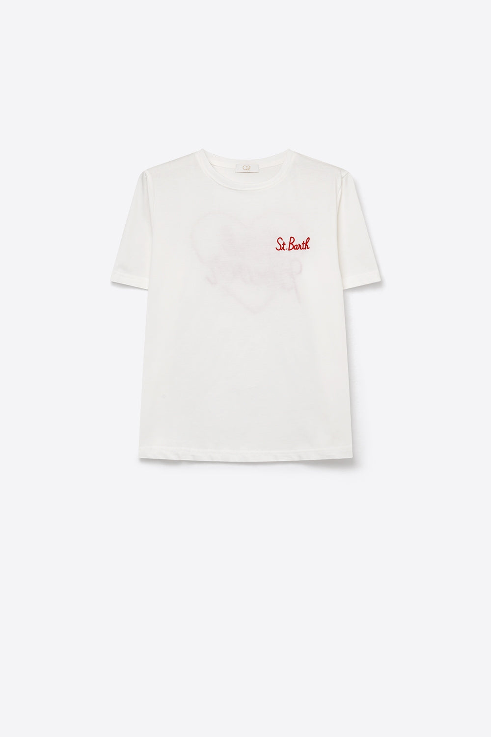 Camiseta Branca de Algodão Bordada no Peito Regular Fit Gola Redonda