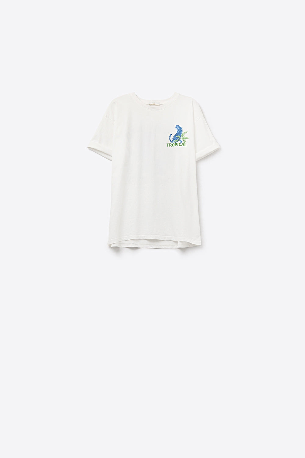Camiseta branca feita na Itália com estampa gráfica tropical