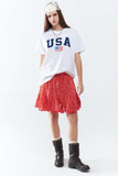 Camiseta branca larga e longa com logo dos USA
