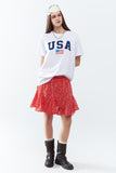 Q2 Camiseta branca larga e longa com logo dos USA
