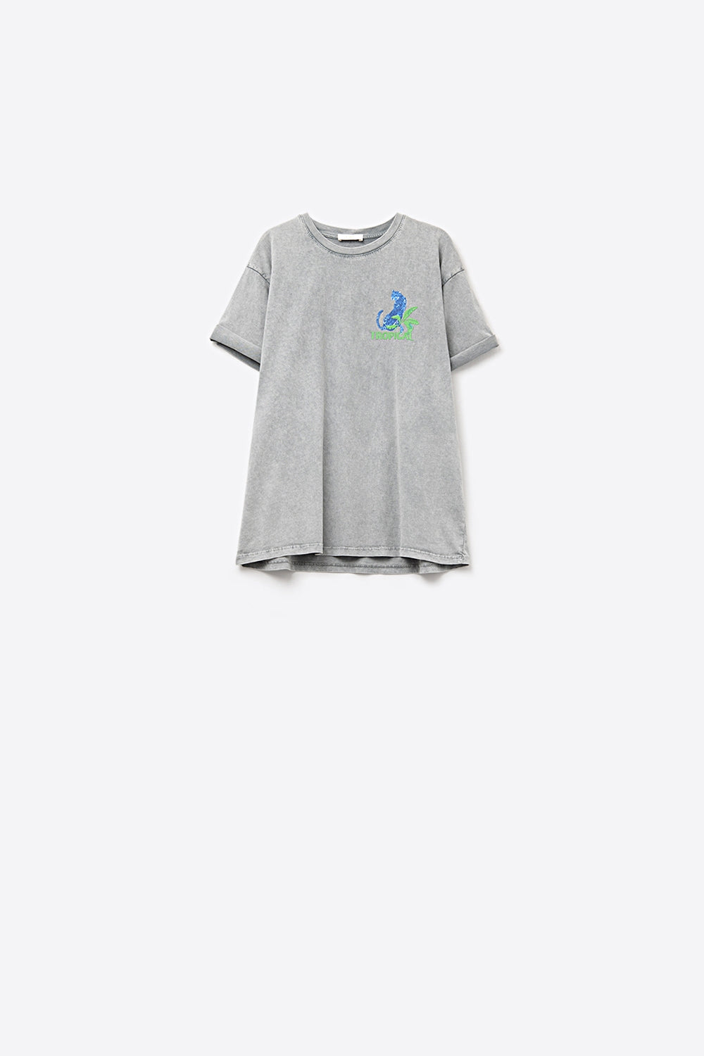 Camiseta cinza feita na Itália com estampa gráfica tropical