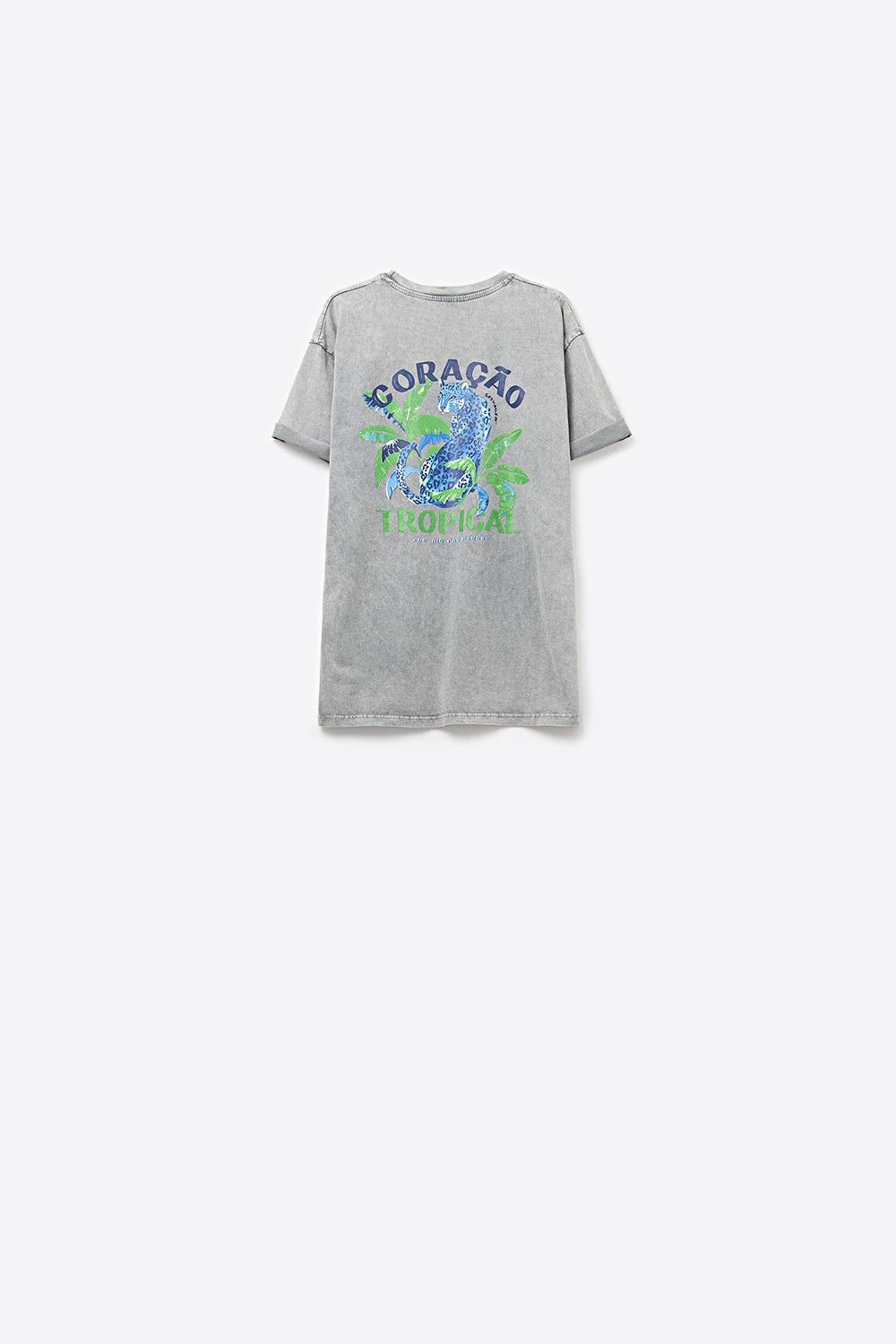 Camiseta cinza feita na Itália com estampa gráfica tropical
