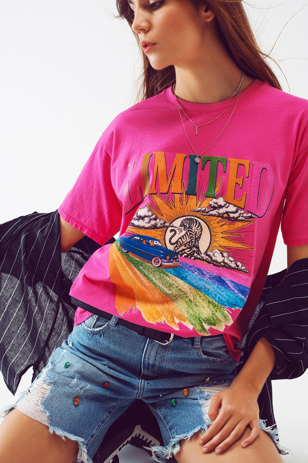 Q2 Camiseta com estampa gráfica limitada em Fúcsia