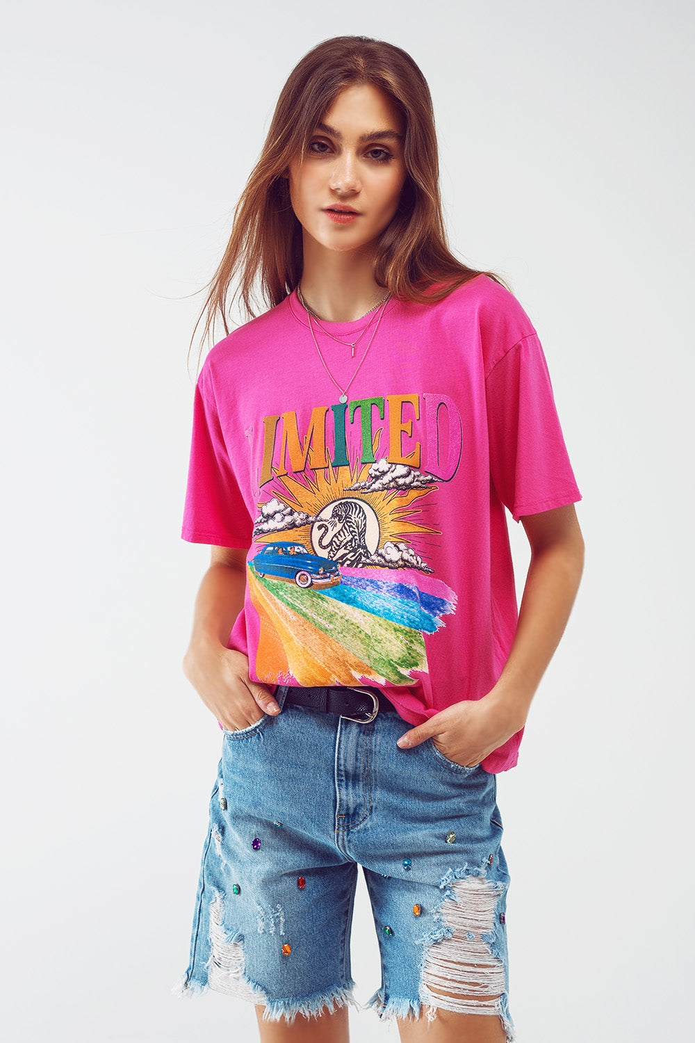Camiseta com estampa gráfica limitada em Fúcsia