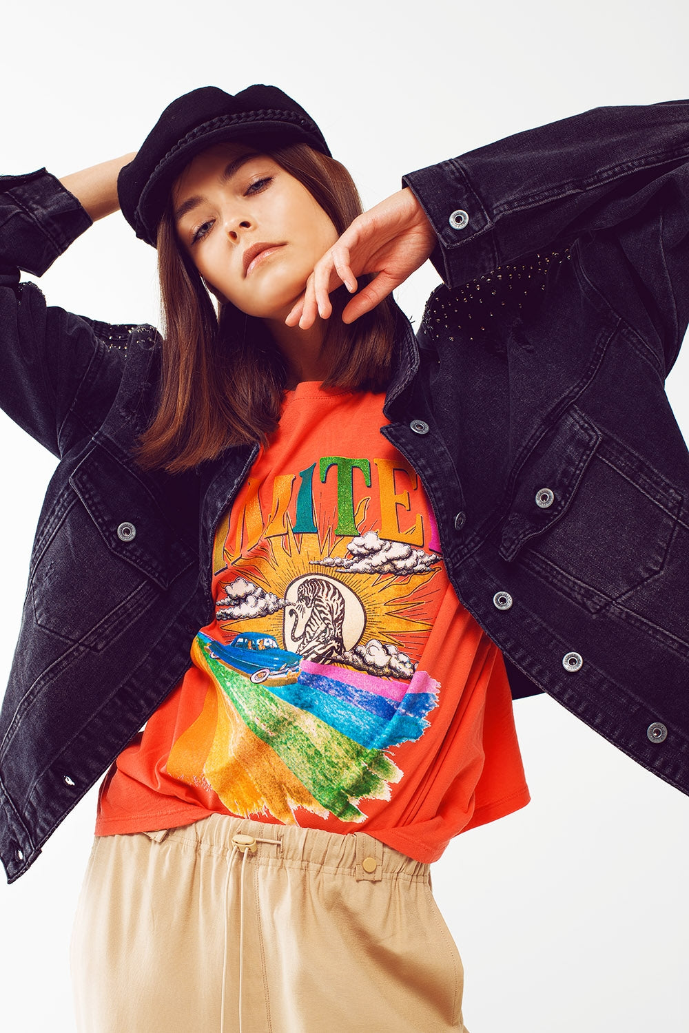 Q2 Camiseta com estampa gráfica Limited em laranja