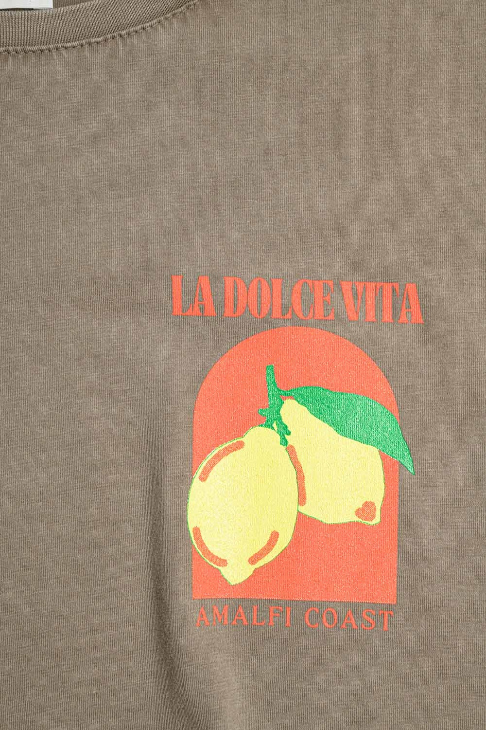 Camiseta de Ajuste Solto com Estampa La Dolce Vita em Marrom Claro