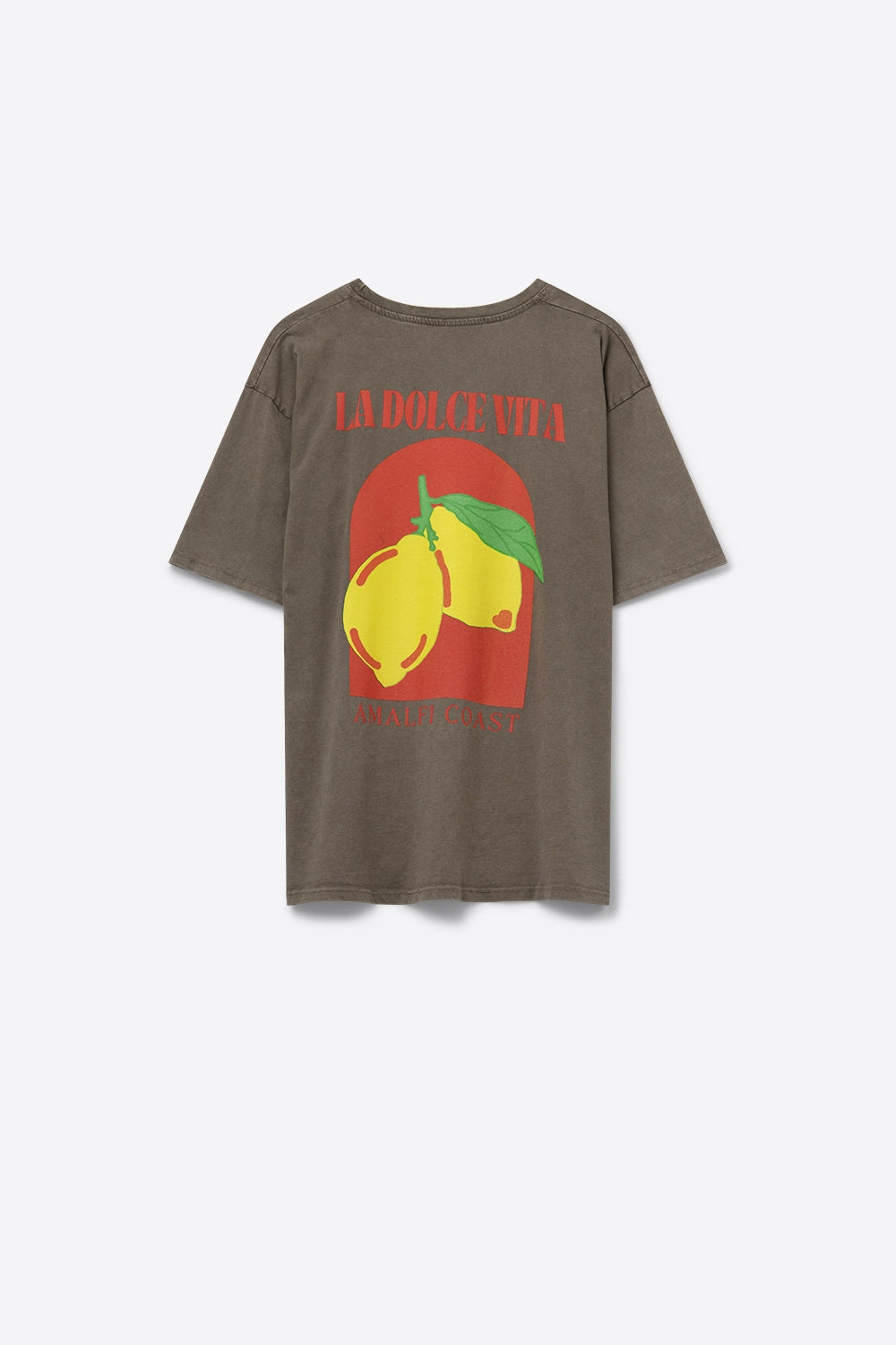Camiseta de Ajuste Solto com Estampa La Dolce Vita em Marrom Claro