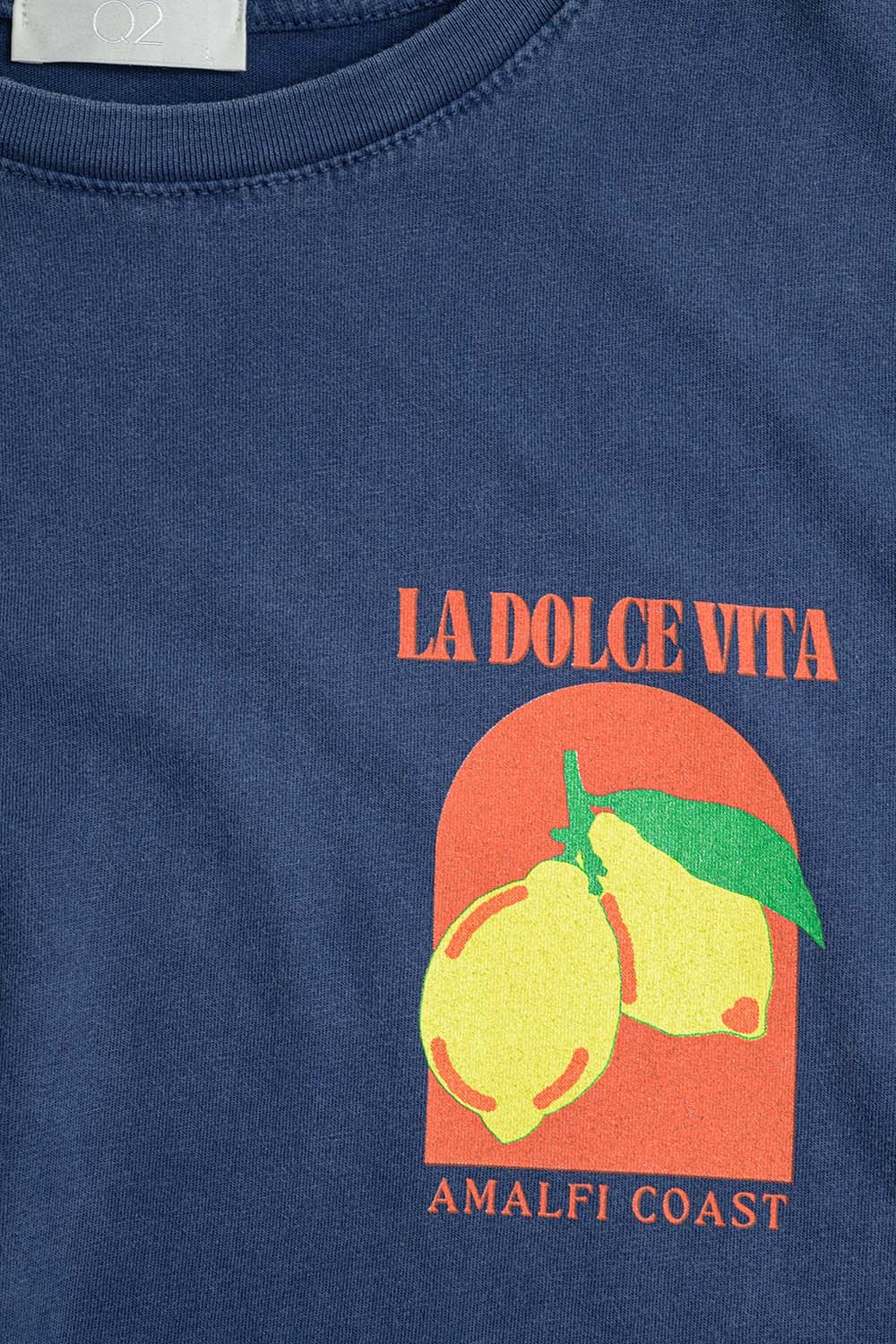 Camiseta de Modelo Largo com Estampa La Dolce Vita em Azul Marinho