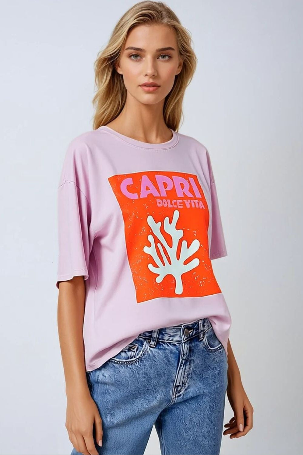 Q2 Camiseta Dolce Vita Baby Pink Capri Feita na Itália