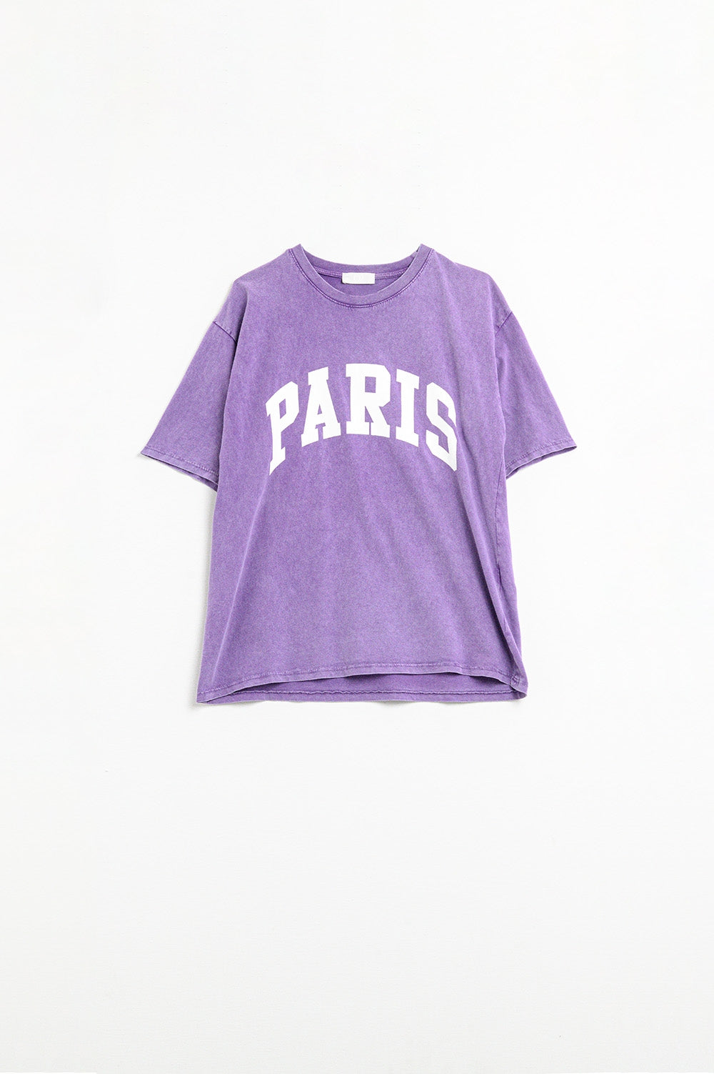 Q2 Camiseta Relaxada Roxa Paris com Letras Brancas