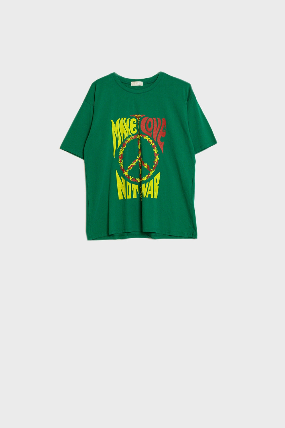Q2 camiseta verde de manga curta com logotipo Make love not war