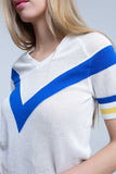 Camisola a céu aberto branca com detalhe azul