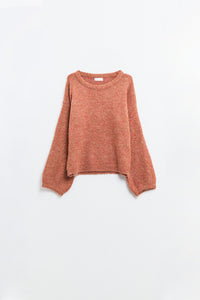 Camisola aconchegante com mangas bufantes em camelo