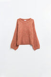 Camisola aconchegante com mangas bufantes em camelo