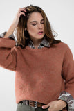 Camisola aconchegante com mangas bufantes em camelo