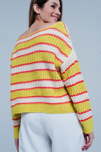 Camisola Amarelo listrada com decote amplo