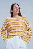 Q2 Camisola Amarelo listrada com decote amplo