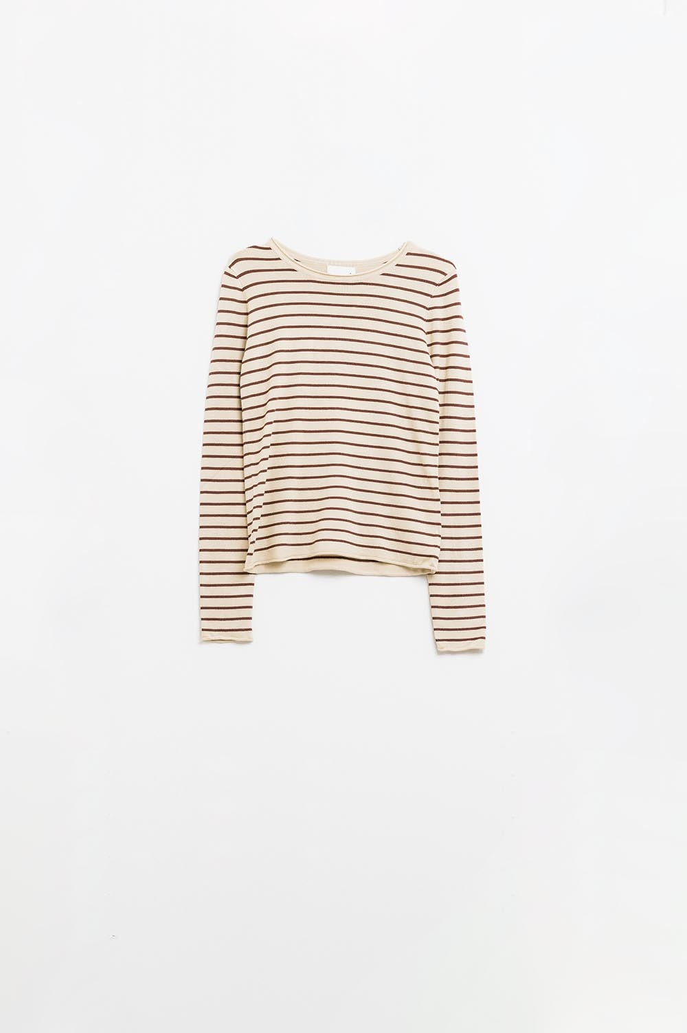 Q2 Camisola às riscas de malha fina bege