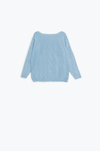 Q2 Camisola azul clara com estampado Argyle e gola boat
