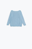 Q2 Camisola azul clara com estampado Argyle e gola boat