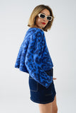 Camisola azul com estampado de leopardo em tecido de malha com lã