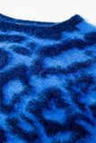Camisola azul com estampado de leopardo em tecido de malha com lã