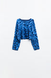 Camisola azul com estampado de leopardo em tecido de malha com lã