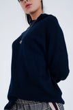 Camisola azul de gola aberta