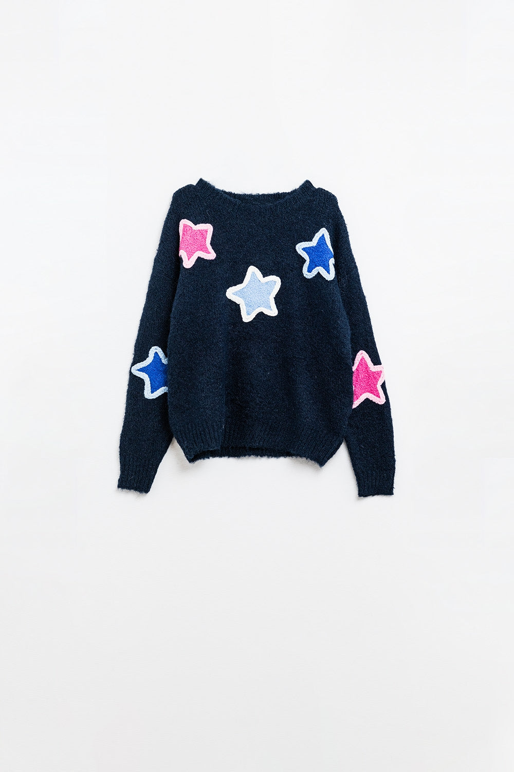 Q2 Camisola azul-marinho com estrelas bordadas