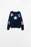 Q2 Camisola azul-marinho com estrelas bordadas