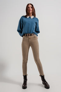 Camisola azul marinho curto com mangas de morcego