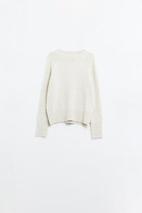 Q2 Camisola básica de malha com gola redonda em cor creme