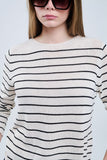 camisola bege às riscas em tricô fino