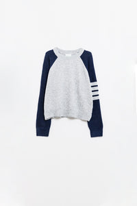 Camisola bicolor com manga raglan em azul-marinho e cinzento