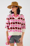 Q2 Camisola branca aconchegante com corações cor-de-rosa