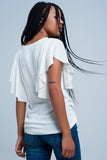 Q2 Camisola branca com detalhe de babados